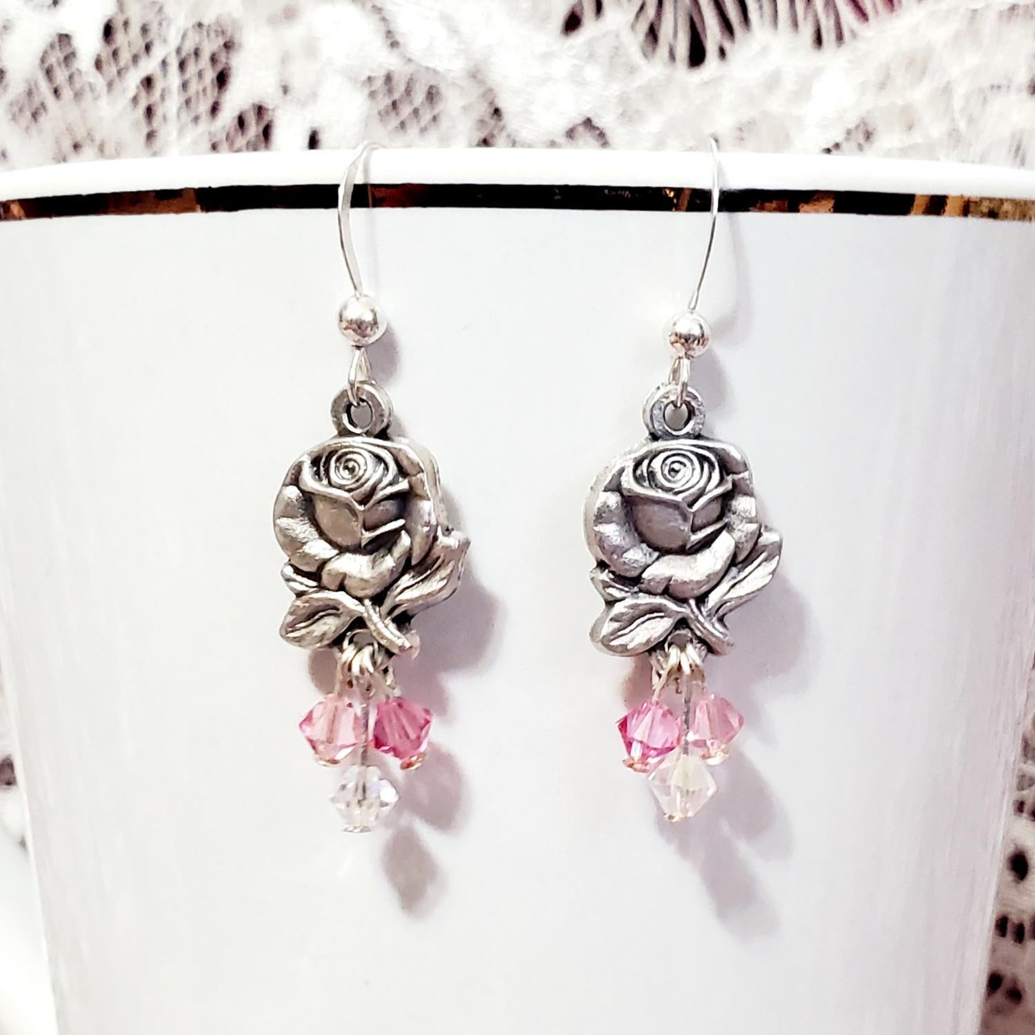 Our Lady of Grace Rosebud Earrings, Blessed Virgin Mary earrings